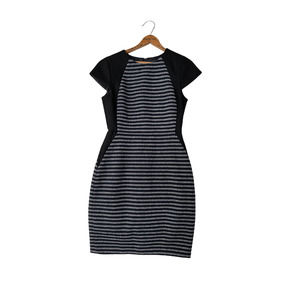 J. CREW Wool Blend Striped Sheath Dress Back Zipper Black/Navy/Brown Size 00